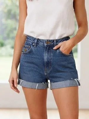 Wrangler Classic High-Rise Rolled Hem Denim Shorts - Blue thumbnail 1
