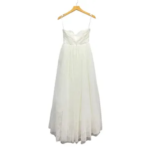 Lulus Blissful Forever White Tulle Lace Strapless Pleated Maxi Dress size S NWT thumbnail 4
