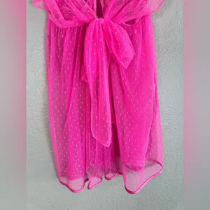 Victoria’s Secret Hot Pink Swiss Dot Sheer Mesh Babydoll Bow Tie Front $80 Small thumbnail 9