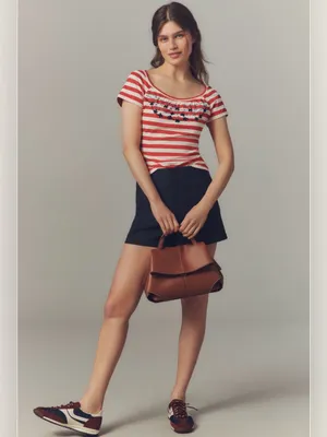 Anthropologie Maeve Embroidered Flowers Scoop Neck Tee XS NWT‎ thumbnail 2