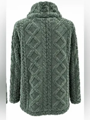 Eddie Bauer Women’s M Cozy Cable Fleece Pullover Cowl Neck Green thumbnail 3