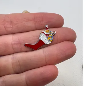 Vintage Wells Sterling Silver Enamel Christmas Stocking Charm Pendant 1.98g‎ thumbnail 3