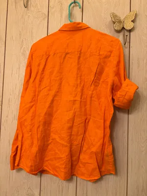 bright orange Lauren Ralph Lauren linen button-down shirt thumbnail 7