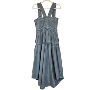 Ulla‎ Johnson Enzo Denim Dress Blue Cotton Tiered Midi Sweetheart Neck Size 4 thumbnail 9