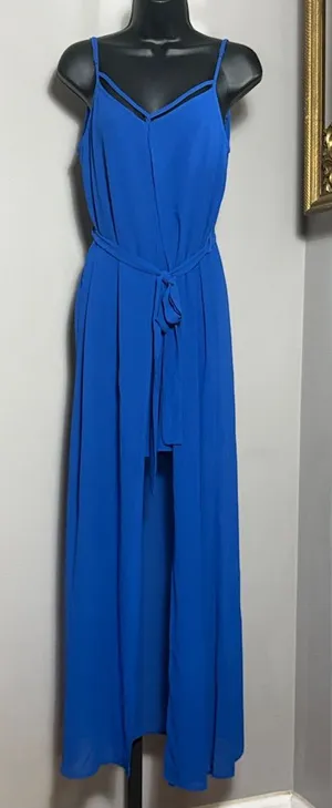 Naked Zebra Small Royal Blue Sleeveless High Low Dress with Tie Waist thumbnail 1