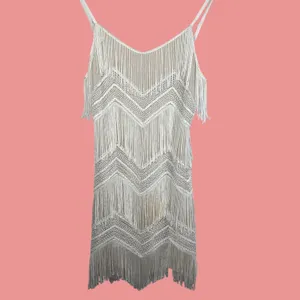 Lulu's Ivory Fringe Sequin Mini Dress Size Small Gatsby Flapper Cocktail‎ thumbnail 2