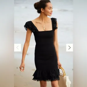 NWT Peixoto Belle Black Smocked Lace Mini Dress Anthropologie M thumbnail 8