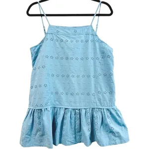 Free People All Caught Up Tunic Baby Blue Eyelet Sweet Open Back Shirt‎ XS New thumbnail 2