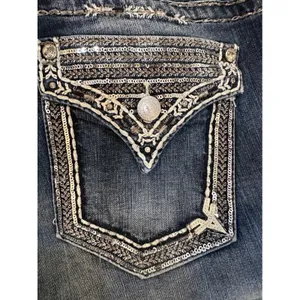 Vigoss The New York Bootcut Jeans Medium Wash Sequin Embroidered Flap Pocket 32 thumbnail 3