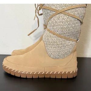 Muk Luks Womens Sweater‎ Knit Boots Mid Calf Size 9.5 Suede Leather Strappy Fur thumbnail 3