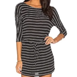 Michael Stars viscose drawstring tie waist dress black white stripes -‎ XS EUC thumbnail 11