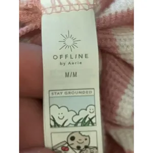 OFFLINE By Aerie Shirt Womens Medium Pink Stripe Henley Cropped Long Sleeve thumbnail 10