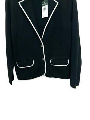 NWT Lauren Ralph Lauren Black Knit Blazer with Contrast White Piping size PL thumbnail 3