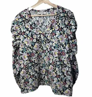 Loft Shirt Womens Xlarge Puff Long Sleeve VNeck Floral Stretch Lightweight thumbnail 1