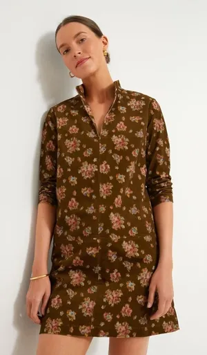 Tuckernuck Hazel Clifton Mini Dress S Brown Floral Corduroy NWT thumbnail 1