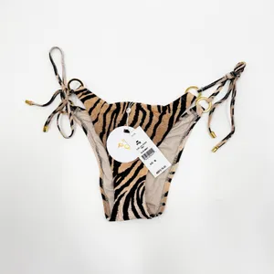 PQ Swim Bikini Bottom SZ Small NWT Cleo Link TieSide Teeny Tiger Print Gold Ring thumbnail 3