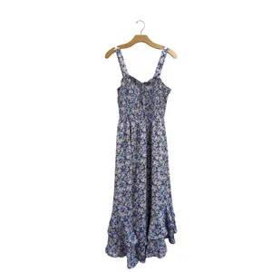 Grace Karin Floral Smocked Midi Dress Purple Blue Ruffle High Low Hem Large thumbnail 2