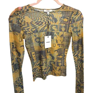 MIAOU Long Sleeve Tee in Wanted Size XS Grunge Streetwear Sheer Magazine‎ Print thumbnail 3