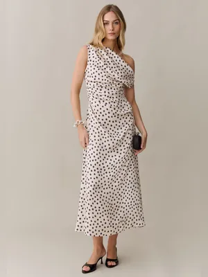 NWT Few Moda Verity Dress size 4 cream black polka dots midi off shoulder o.p.t thumbnail 5
