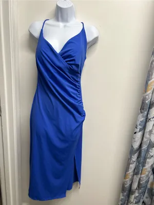 Halara Strappy Cobalt Blue Midi Dress - Elegant Back Lace-Up thumbnail 3