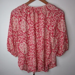 Marina Luna L Boho Coastal Red White Peasant Crop Top thumbnail 2