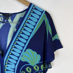 Banana Republic V Neck Dress large Navy Green A-Line Women's boho resort travel thumbnail 3