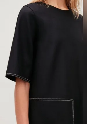 Cos topstitched black wool/cashmere mod short sleeve dress size 2 thumbnail 3