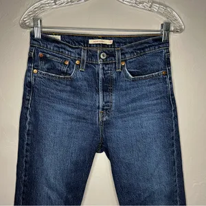 Levi’s Premium Wedgie‎ Straight Button Fly High Rise Raw Hem Crop Denim Jeans thumbnail 4