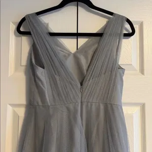 W Too by Watters Long Tulle Bridesmaid Dress Slate Gray BlueSize 6 V-Neck Gown thumbnail 6