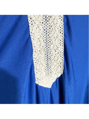 Vintage 70s kaftan dress royal blue hippie boho white cotton lace embroidery M thumbnail 6