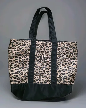 Lauren Ralph Lauren Leopard Print Tote Bag Black Trim & Handles Travel Resort thumbnail 1