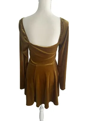 F21 Gold Velvet Long Sleeve Dress Size Small thumbnail 5