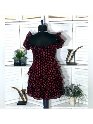 Lovers and Friends Mini Dress ruffle Red Polka Dot Parisian cocktail whimsical M thumbnail 3