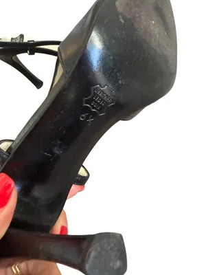 CHARLES JOURDAN Vintage Black Leather Slingback Heels Size 6.5 thumbnail 10