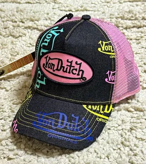 New unisex Von Dutch Tagged dark denim Trucker Hat thumbnail 1