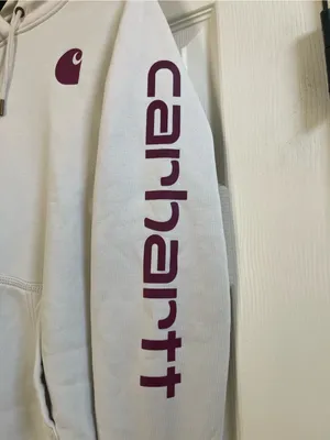 Women’s Carhartt Clarksburg Graphic Sleeve Pullover Hoodie Cream Size S 4-6 thumbnail 3