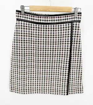 Ann Taylor‎ Black Plaid Faux Leather Trim Wrap Skirt Size 2 NWT Preppy Mini thumbnail 1