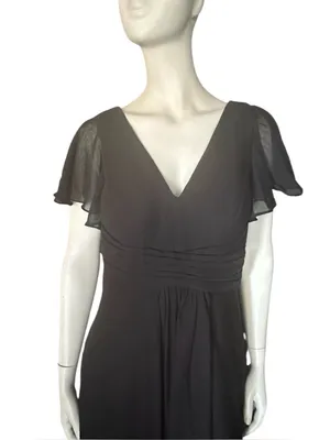 Inewer V-Neck Flutter Sleeve Chiffon Drape Formal Dress Black Size 12 NWT thumbnail 2