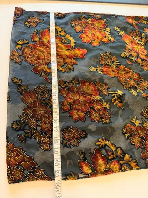 Velvet burnout floral shawl black and orange, sparkle details outline, 66"x21.5" thumbnail 3