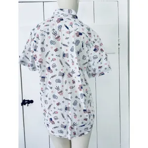 Free Planet Men's M White Patriotic Graphic Button-Up Shirt Short Sleeve USA thumbnail 3