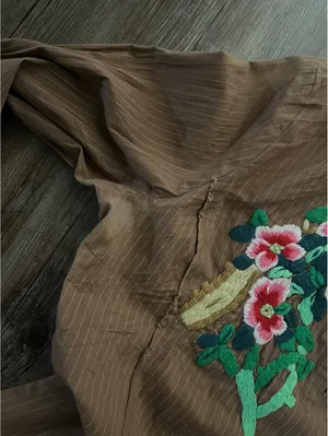 VTG Miss Me Brown Striped Button Up Blouse Sz M Embroidered thumbnail 7