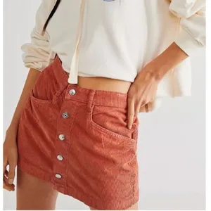 FREE PEOPLE‎ Ray Button Front Corduroy Mini Skirt Rust Pink Fall Size 10 New thumbnail 6