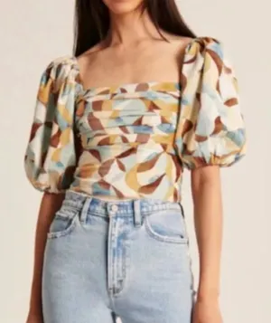 Abercrombie & Fitch Womens Medium Multicolor Abstract Puff Sleeve Top Whimsical thumbnail 1