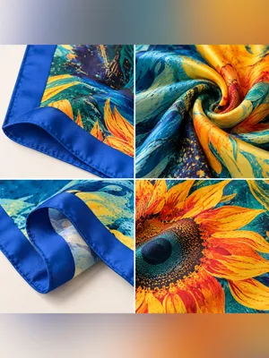 Van Gogh Inspired Starry Night Sunflower Scarf Blue Yellow Art Print Shawl thumbnail 5