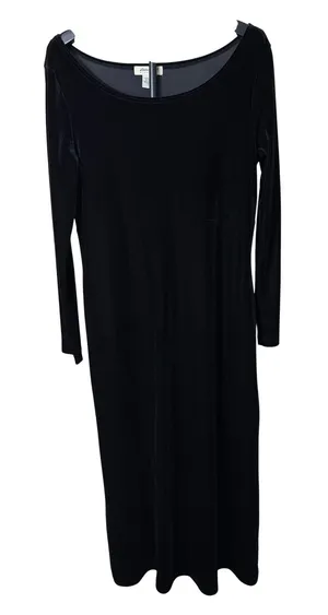 Vintage Eddie‎ Bauer 90s Black Velvet Long Sleeve Maxi Dress Tall Large thumbnail 1