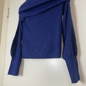 Anthropologie Sensual Off-the-Shoulder blue shimmer wool Sweater small thumbnail 7