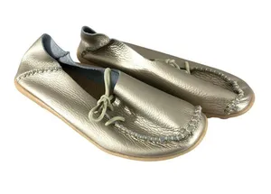 Womens Loafers Flats Leather Slip On Basic Gold Size 37 US 6 thumbnail 1