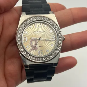 Concepts Breast Cancer Awareness Quartz Watch Crystal Bezel Black Silicon Band thumbnail 7