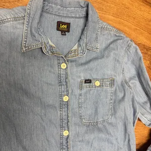 Lee‎ blue jean Shirt Dress M Denim Button front Western Academia 100% cotton thumbnail 3
