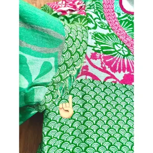 Jodifl Boho Flutter Sleeve Mixed Print Peplum Top Green Pink Medium coastal thumbnail 7